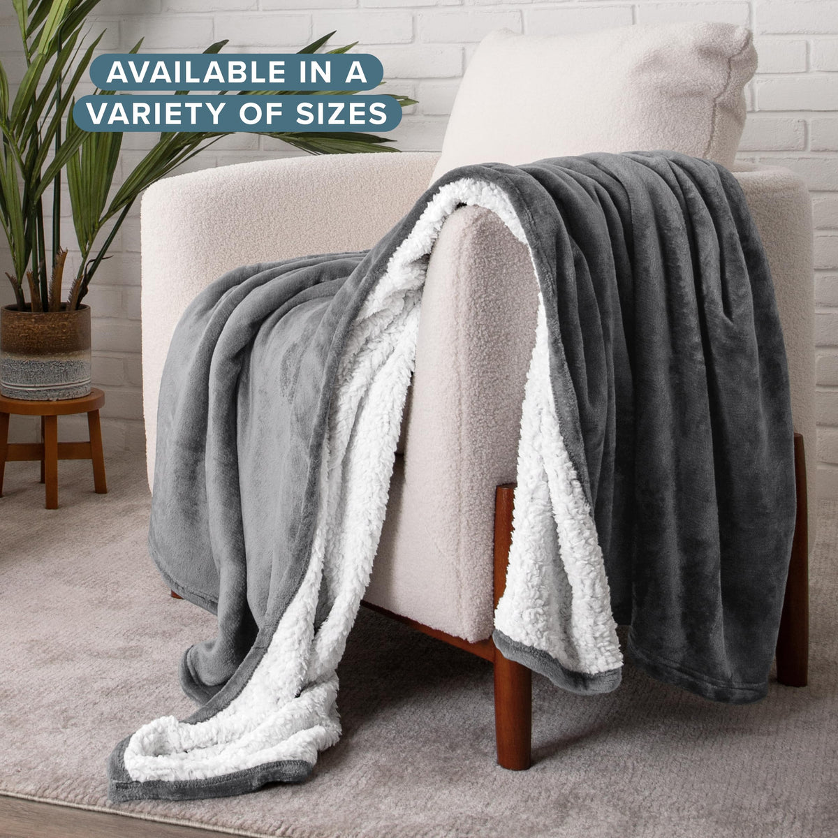 Bare Home Sherpa Fleece Blanket - Full/Queen Size - Blanket for Bed, Sofa, and Couch - Warm & Lightweight - Fluffy & Soft - Reversible (Full/Queen, Grey)