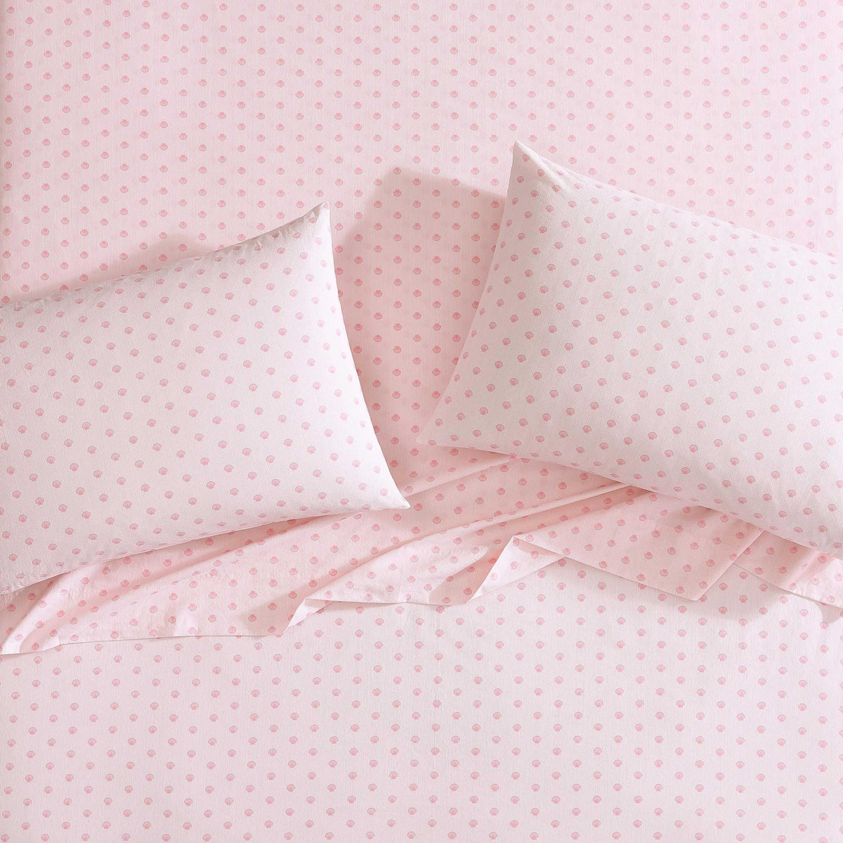 Laura Ashley - King Sheets, Cotton Percale Bedding Set, Lightweight & Breathable Home Decor (Scallop Dollop Pink, King)