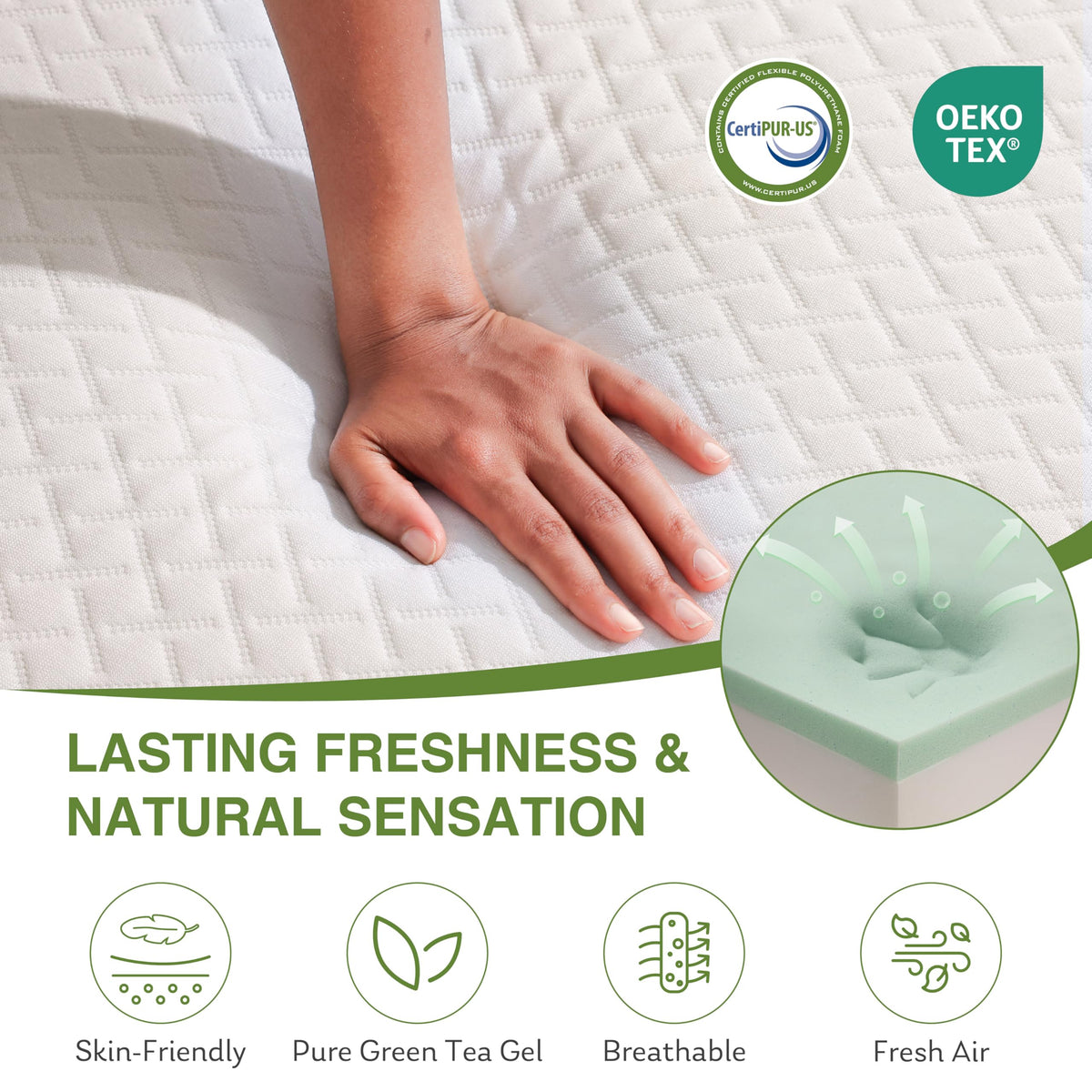 EGOHOME King Size Memory Foam Mattress, 12 Inch Bed Mattress in a Box with Cooling Green Tea Gel, Relieve Pressure with Medium Firm Support, CertiPUR-US Certified, 80''L x 76''W, White