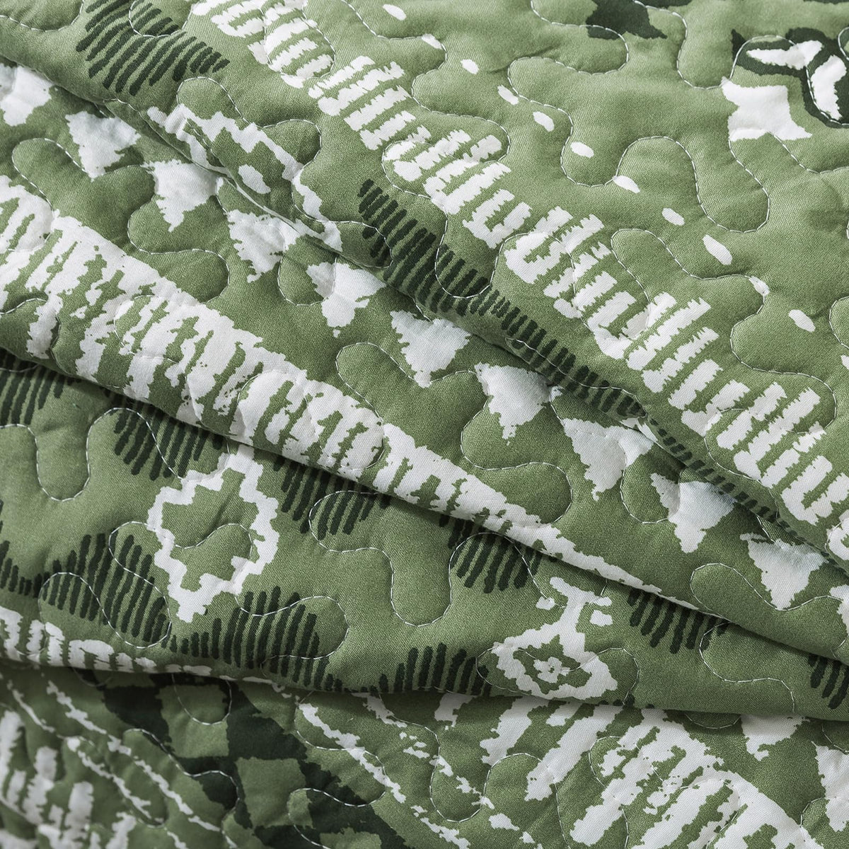 BEDIFANY Green Queen Comforter Set 3 Pieces, Boho Microfiber Queen Size Quilts for Bed, Lightweight Quilted Bedspread for All Season, Olive Green
