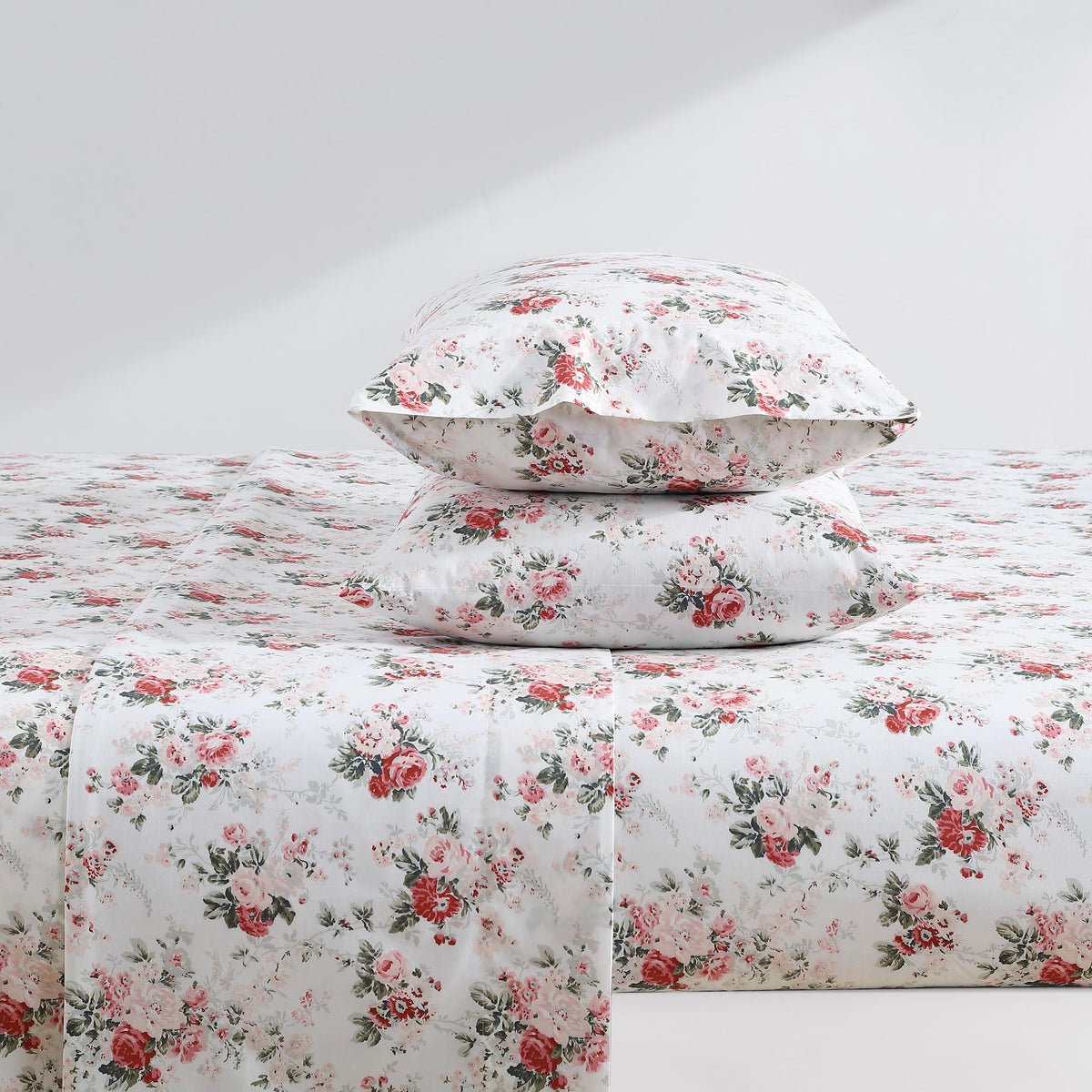 Laura Ashley - King Sheets, Cotton Percale Bedding Set, Lightweight & Breathable Home Decor (Ashfield Pink, King)