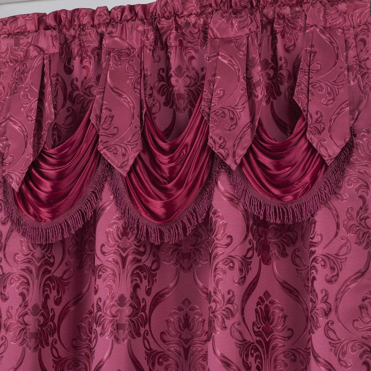 All American Collection New 4 Piece Drape Set with Attached Valance and Sheer with 2 Tie Backs Included (84" Length, Burgundy)