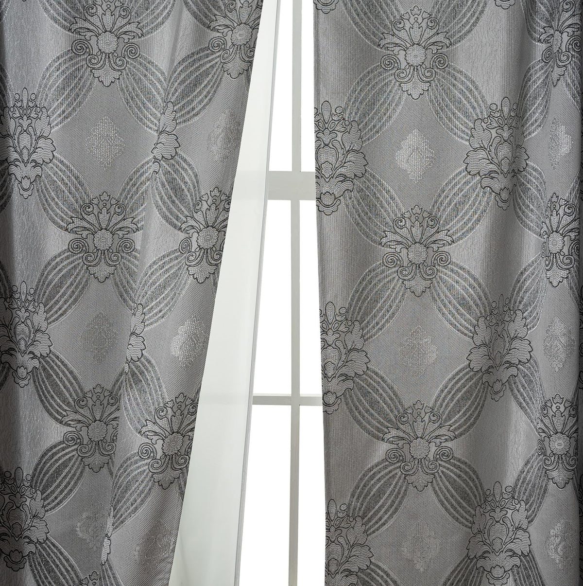 Petrichor Elegant Curtains with Gold Silver Threads 2 Panels Set - Luxury Window Treatment Attached Valance, Sheer Backing, and 2 Tie Backs for Bedroom and Living Room, 54x84 inches, Silver