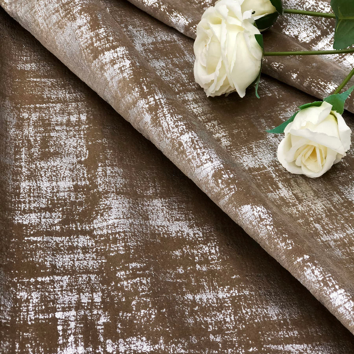 always4u Mocha Soft Velvet Curtains 95 Inch Length Luxury Bedroom Curtains Silver Foil Print Window Treatments for Living Room Bedroom Set of 2