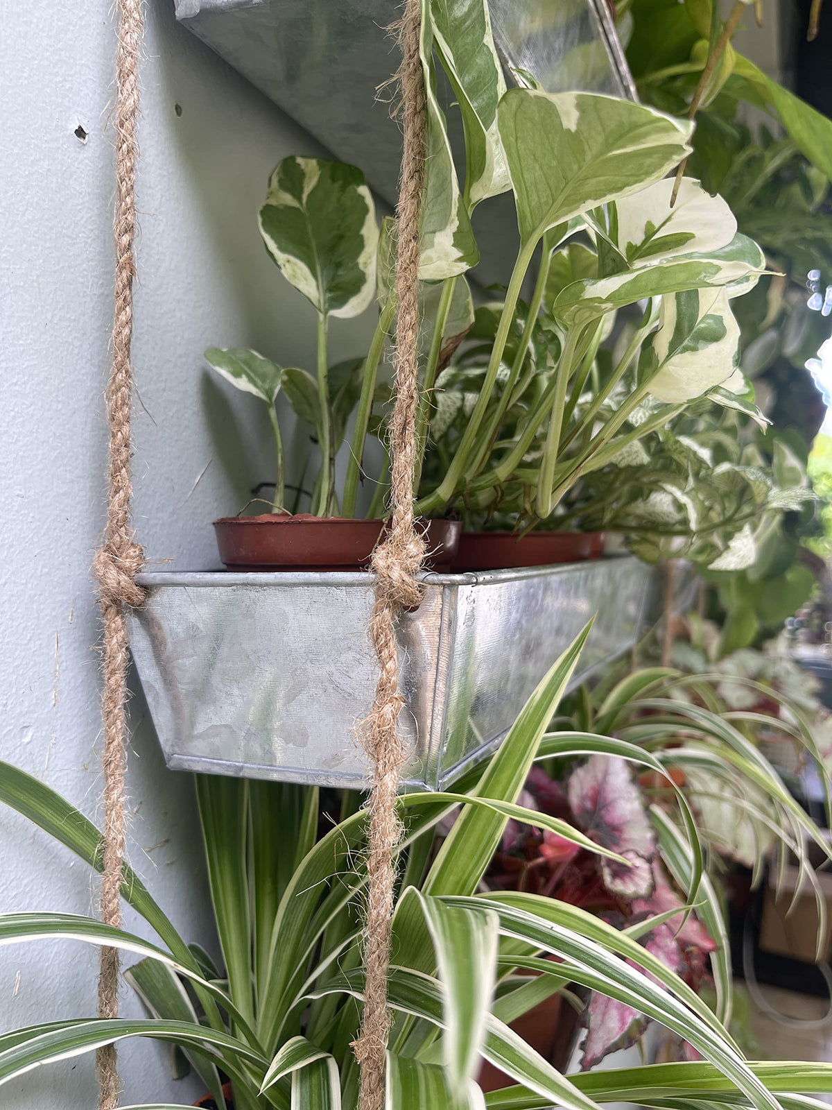 LaLaGreen Wall Hanging Planter - 16 Inch Indoor Wall Planters, 3 Tier Succulent Planters, Metal Silver Window Herb Garden Rectangle Hanging Vertical Plant Pot