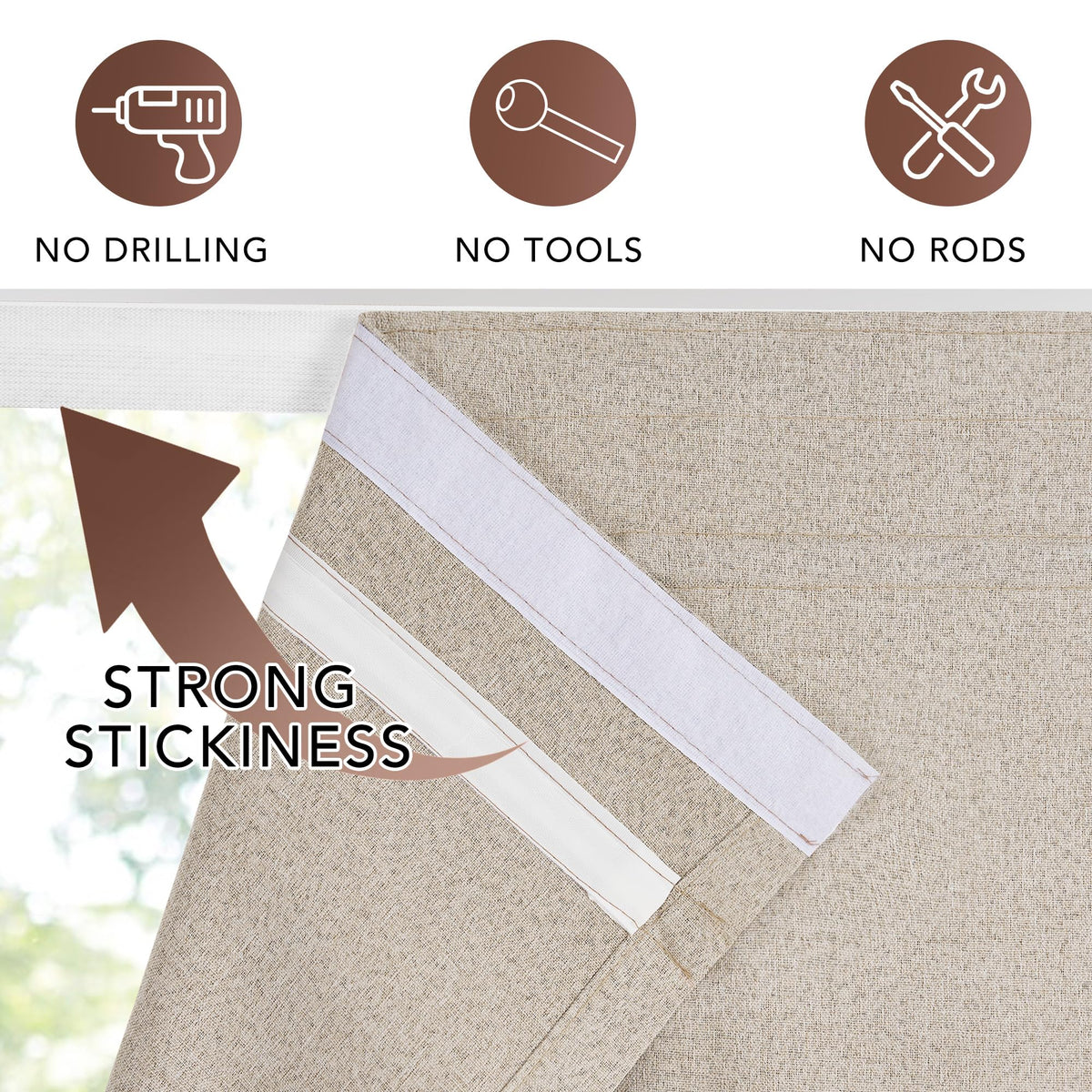 NICETOWN 100% Blackout French Door Curtain with Adhesive Top & Magnetic Lift, No Drill Cordless Roman Shade for Doors, W24 x L72 in, Faux Linen Privacy & Thermal Shade for Living Room Kitchen, 1 PC