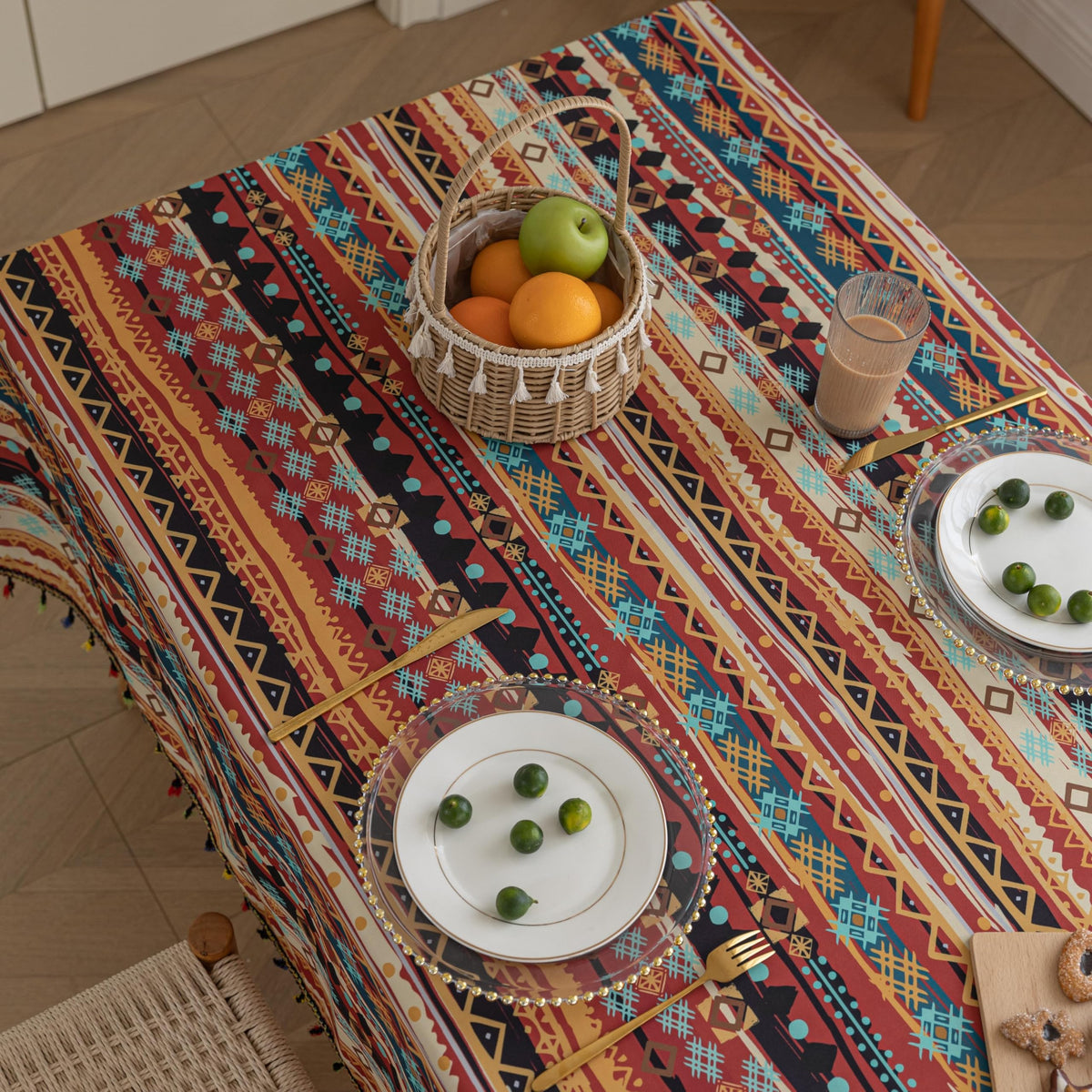 Erbnaryx Handblock Print Tablecloth for Square Tables, Red Table Cover with Fringed Edges, Decorative Tablecloth for Kitchen and Dining Room,59"x 70"