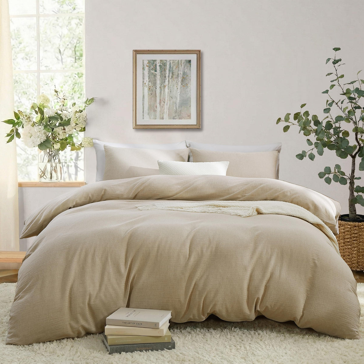 Oli Anderson King Duvet Cover, Cotton Linen Blend, 3 Pieces, Linen Brown