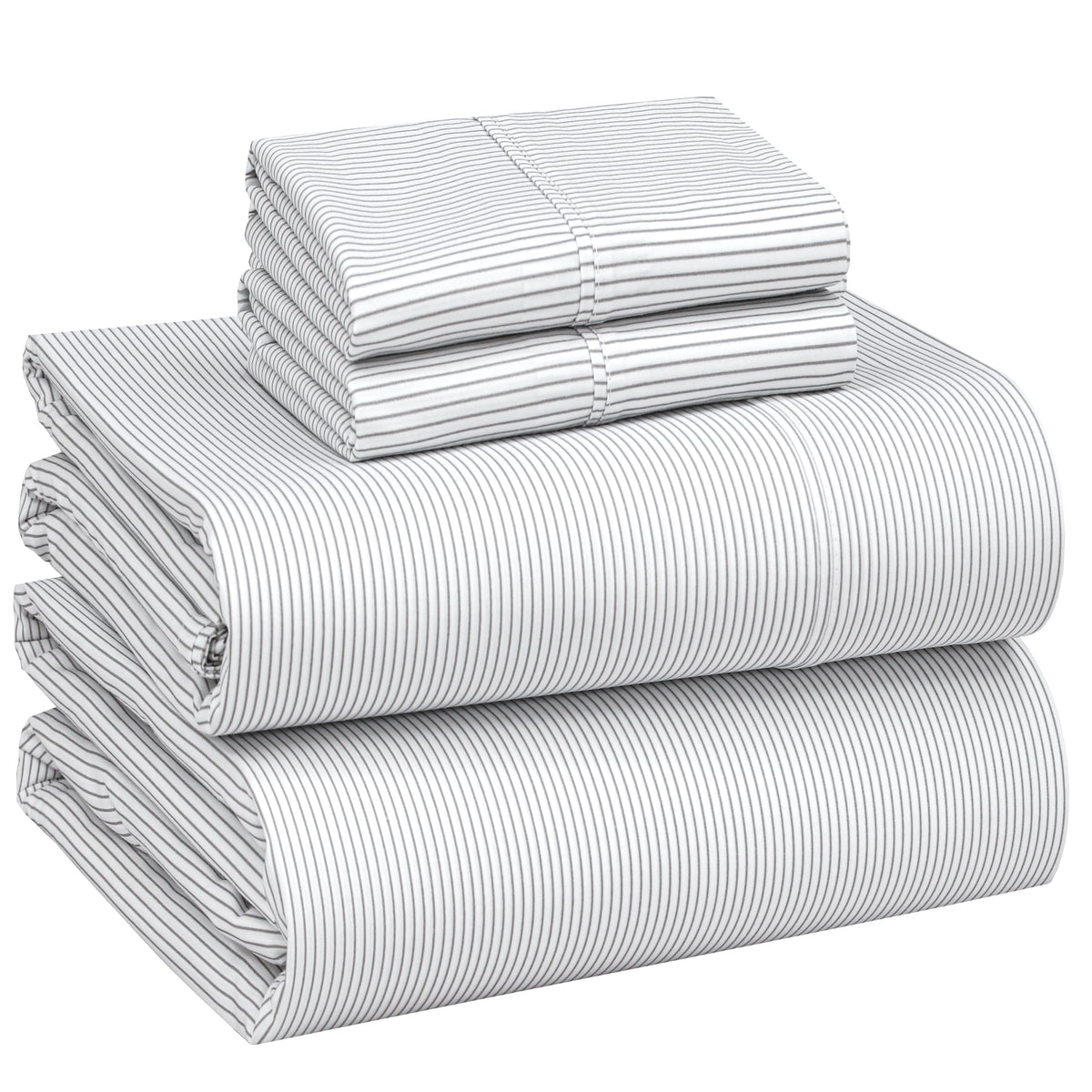 RUVANTI 100% Cotton Percale Sheets Full Size – Crisp Cooling Bed Sheets for Hot Sleepers, Deep Pocket 16”, Soft Breathable & Durable Hotel-Style 4 Piece Set, Grey Pinn Stripe