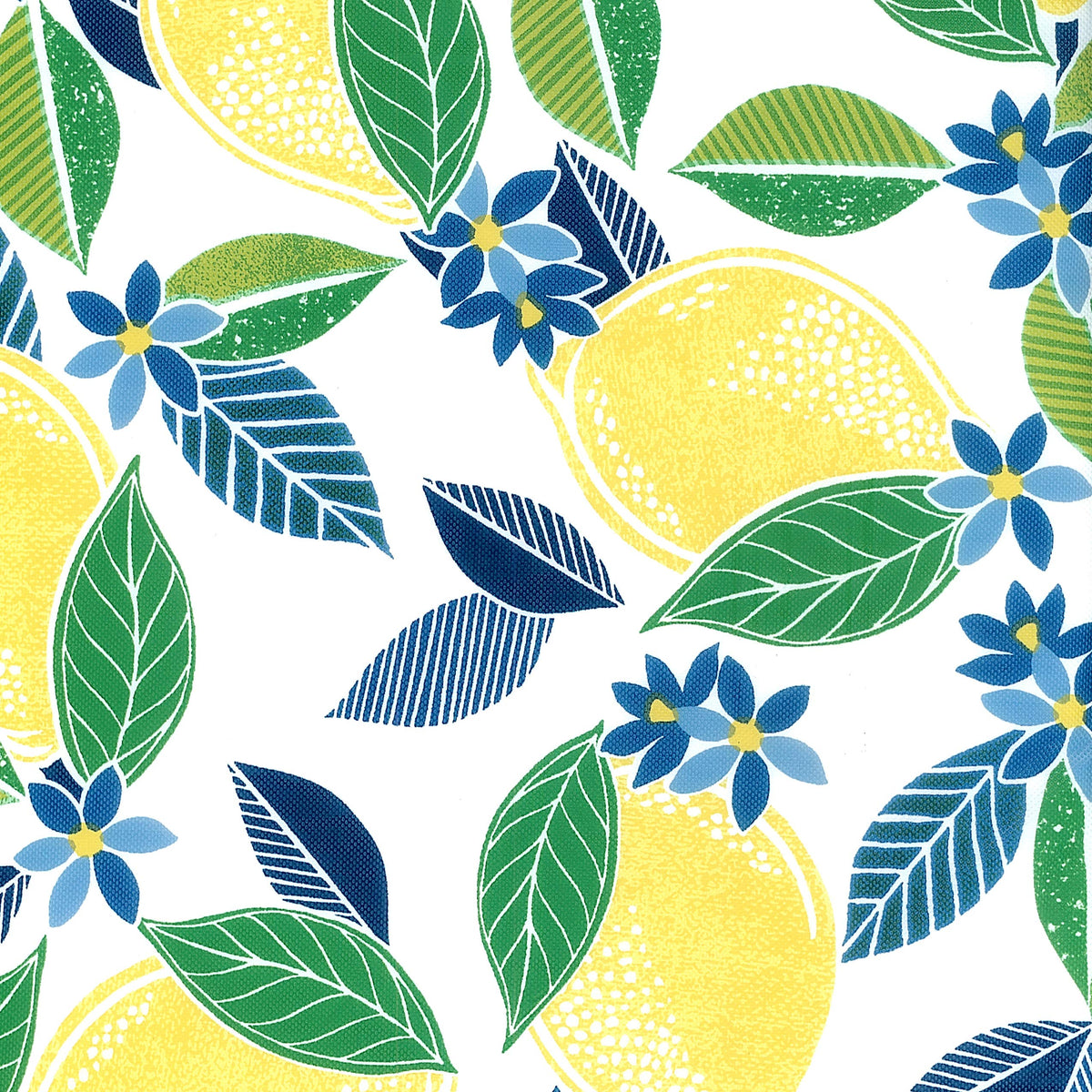 Covers For The Home Deluxe Elastic Edged Flannel Backed Vinyl Fitted Table Cover - Contemporary Lemon Pattern - Extra Large Round Oblong Oval - Fits Tables up to 57" - 65"