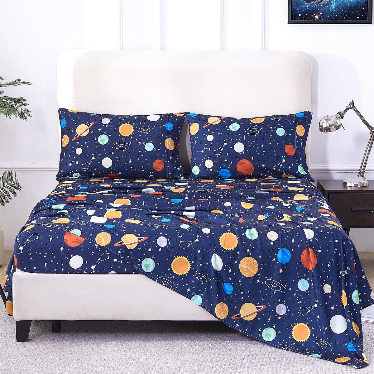 CozySmile Twin Sheet Set Kids,3 Pieces Breathable Soft Microfiber Bedsheets for Child Boys, Oeko-TEX, Anti Pilling Deep Pockets Easy Care Bed Sheets, Planet