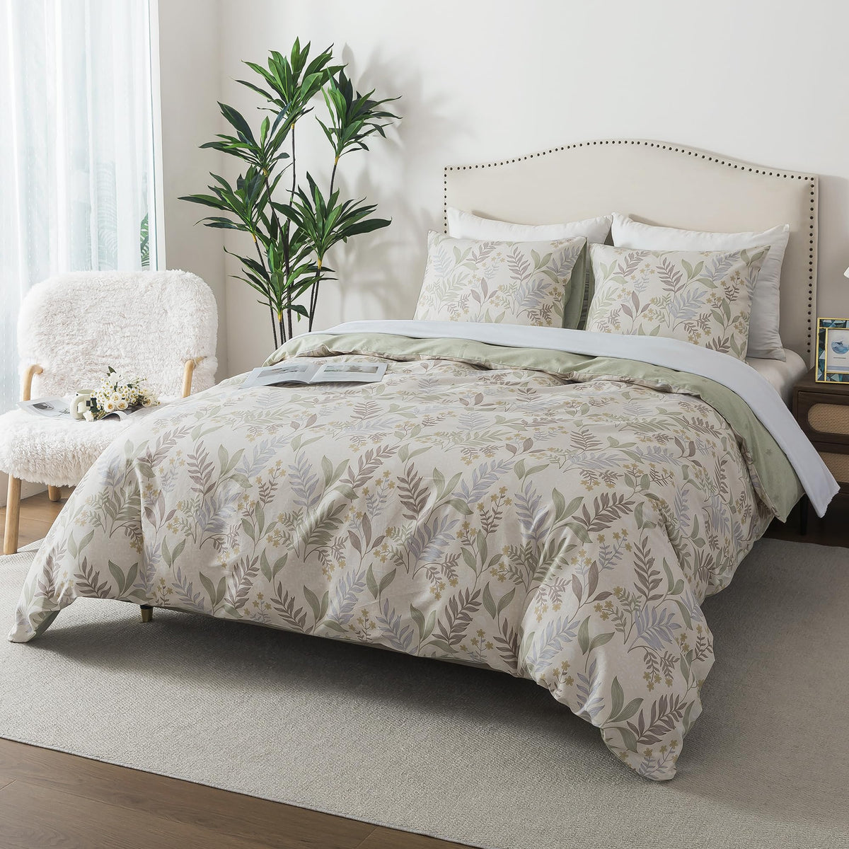 HoneiLife King Size Duvet Cover - 100% Cotton Comforter Cover, Soft & Breathable Floral Bedding Duvet Cover Sets with Zipper Closure & Corner Ties, 3-PC Wildflower Comforter Cover Sets, Blooms