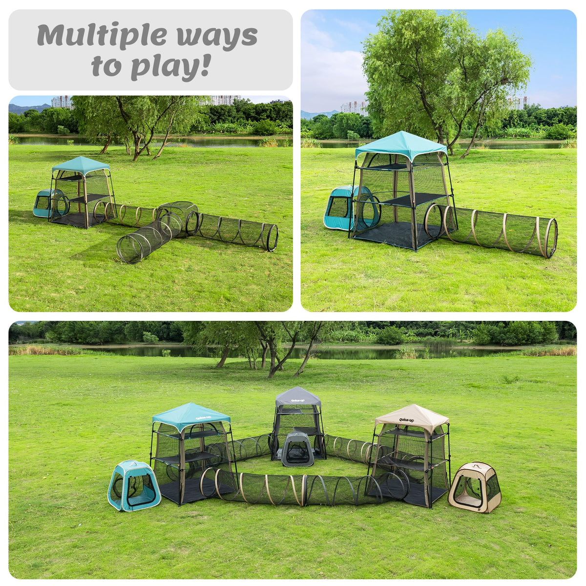Extra Large catio Outdoor cat Enclosure,3-in-1 Cat Tower Tent with Tunnel/Pop Up Cube, Portable Catio,Cat Tent,Foldable Cat Enclosure for Indoor/Outdoor/Camping Weatherproof & Sunproof(Patented)