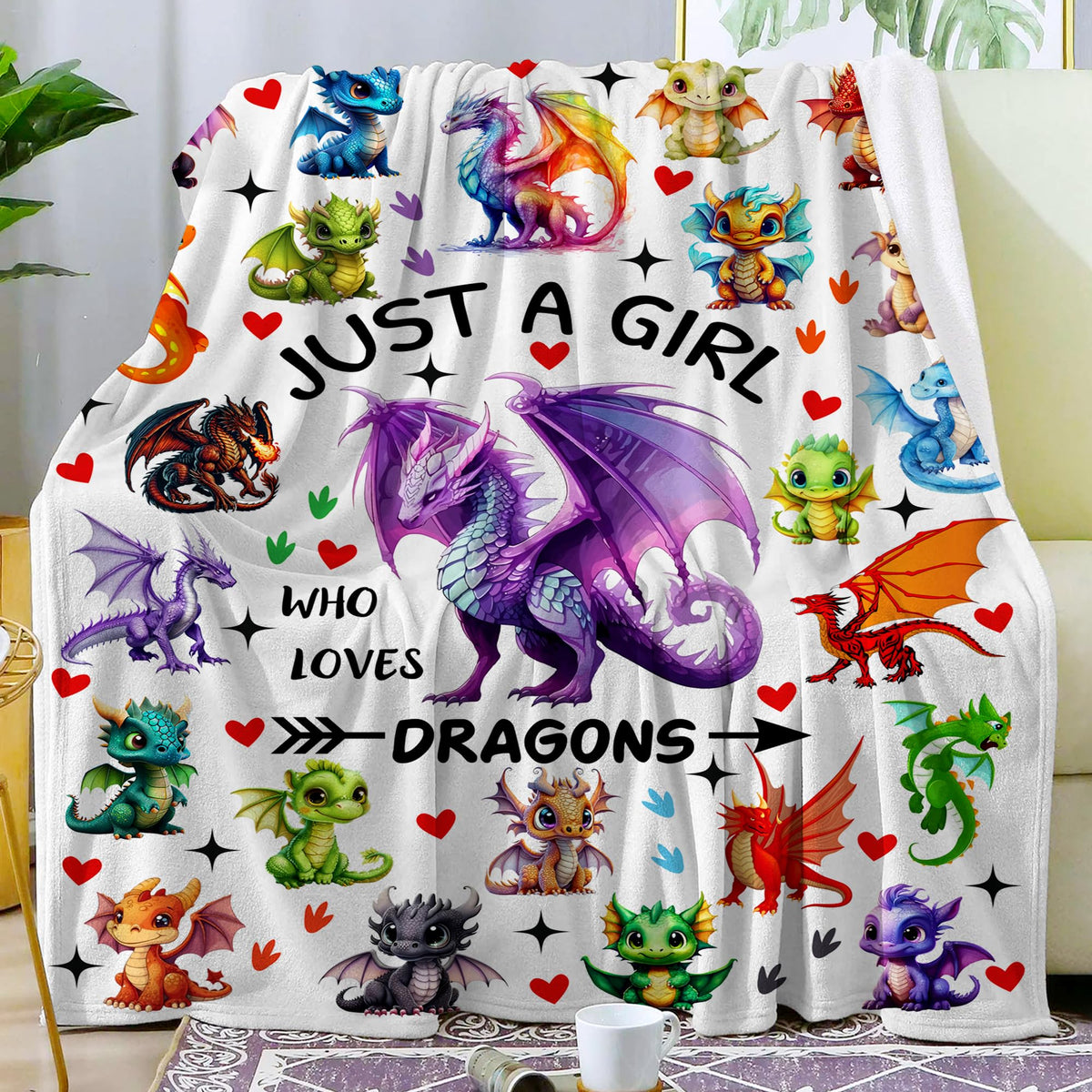 Dragon Blanket Merch Just A Girl Who Loves Dragons Blanket Soft Cozy Flannel Throw Blankets Room Decor Bedding Gifts for Girls Boys Kids Women Adults 50"x40"