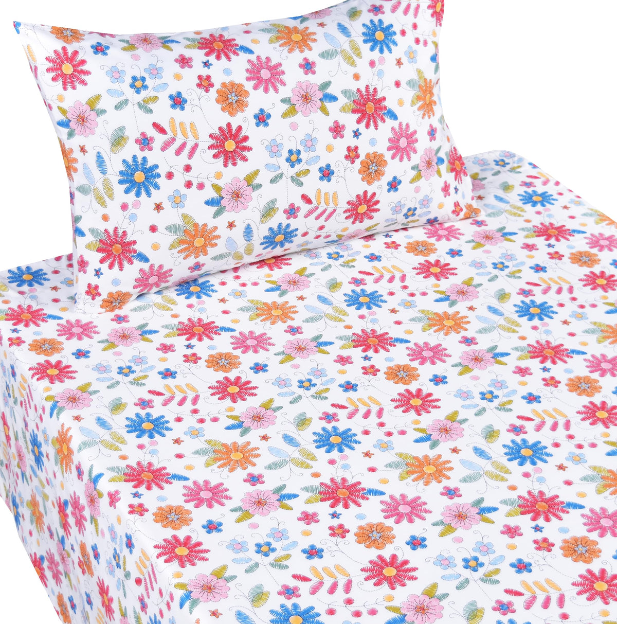 Scientific Sleep Kids Hand Sketch Flower Leaves Pastoral Garden Cute 100% Cotton 3 Pcs Twin Bed Sheet Set Kids Girls Teen, Flat Sheet & Fitted Sheet & Pillowcase Girls Room Decro Bedding Set