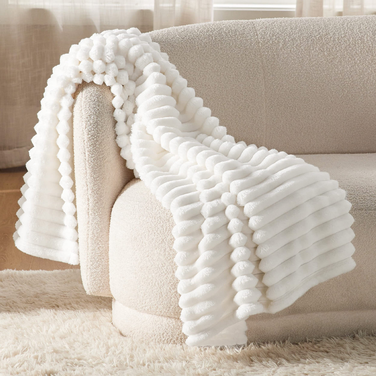 Bedsure White Throw Blanket for Couch, White, 50x60 Inches