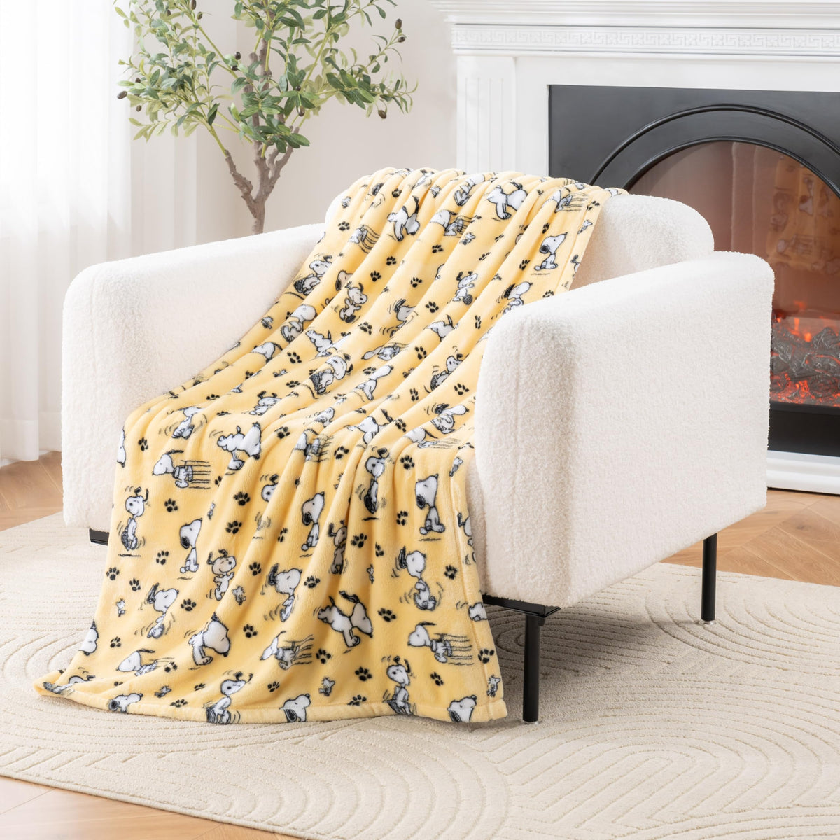 Berkshire Blanket Peanuts® VelvetLoft® Cute Character Snoopy Plush Throw Blanket,Peanuts Poses and Paws Sundress,Throw 55 in x 70 in (Official Peanuts® Product)