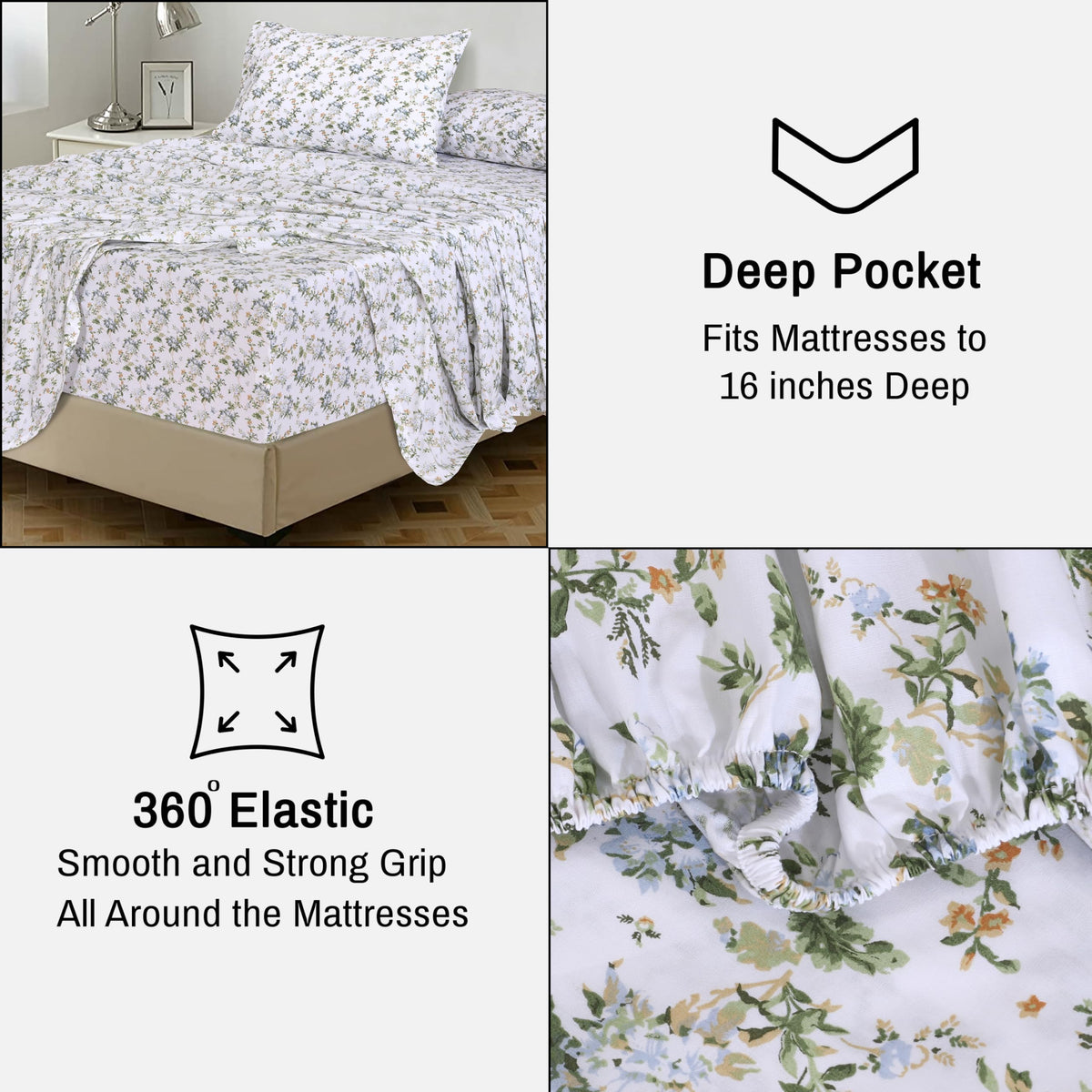 RUVANTI 100% Cotton Percale Sheets Full Size, Heritage