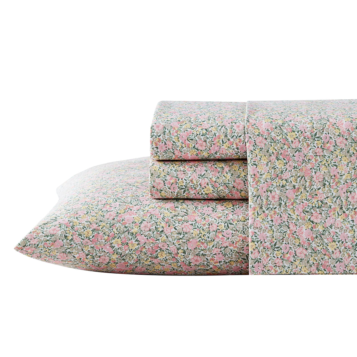 Laura Ashley - King Sheets, Cotton Percale Bedding Set, Lightweight & Breathable Home Decor (Lovestone Pink, King)