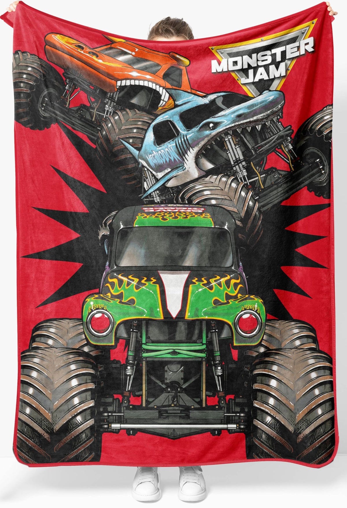 Jay Franco Kids Plush Throw Blanket – Soft & Cozy Fleece Throw for Bedroom & Couch Décor, Official Licensed Product, Red - Monster Jam, 46x60 - Throw Blanket