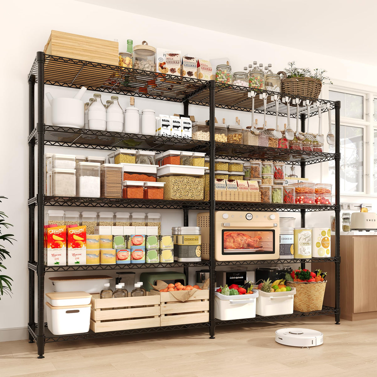5 Tier Storage Shelving Unit Metal Shelves 70.8"W Wire Shelving, 70.5"H L-Shaped Pantry Shelves Kitchen Storage Shelves for Home Commercial Garage Heavy Duty, 70.8"H x 70.5"W x 15.8"D