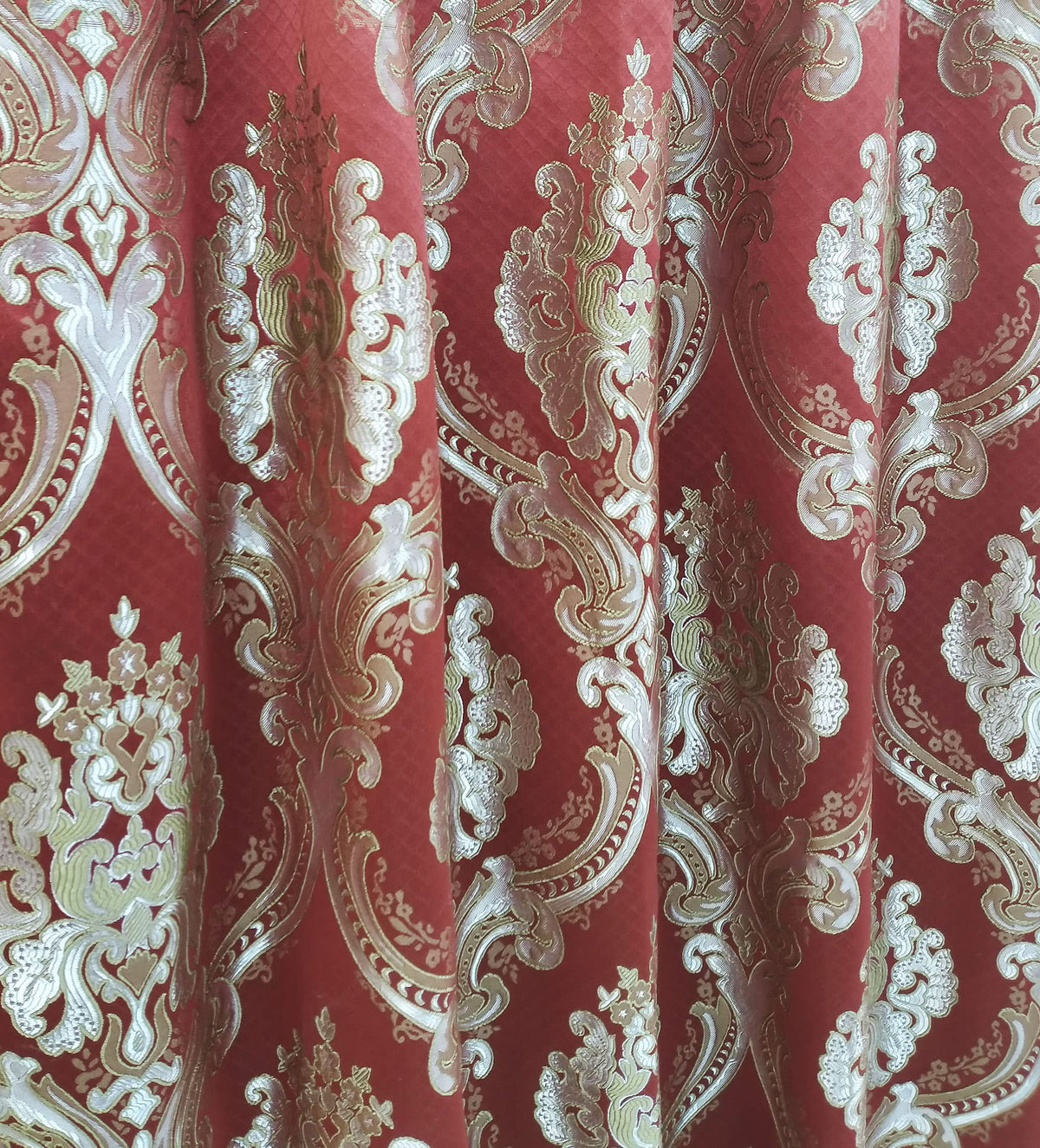 GOHD Luxe Love. Jacquard Window Curtain Panel Drape with Attached Fancy Valance. 2pcs Set. (Wine, 54" Wide x 84" Drop with 18" Valance x 2pcs)