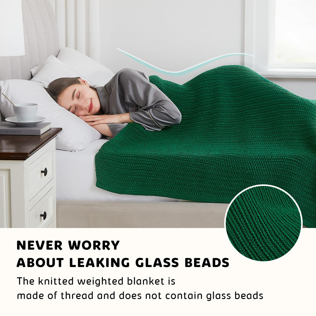 L'AGRATY Knitted Weighted Blanket - 60''x80'' 20lbs Cooling Chunky Knit Heavy for Adults Braided Crochet Throw Thick Cable Yarn Decorative No Beads Evenly Machine Washable, Green
