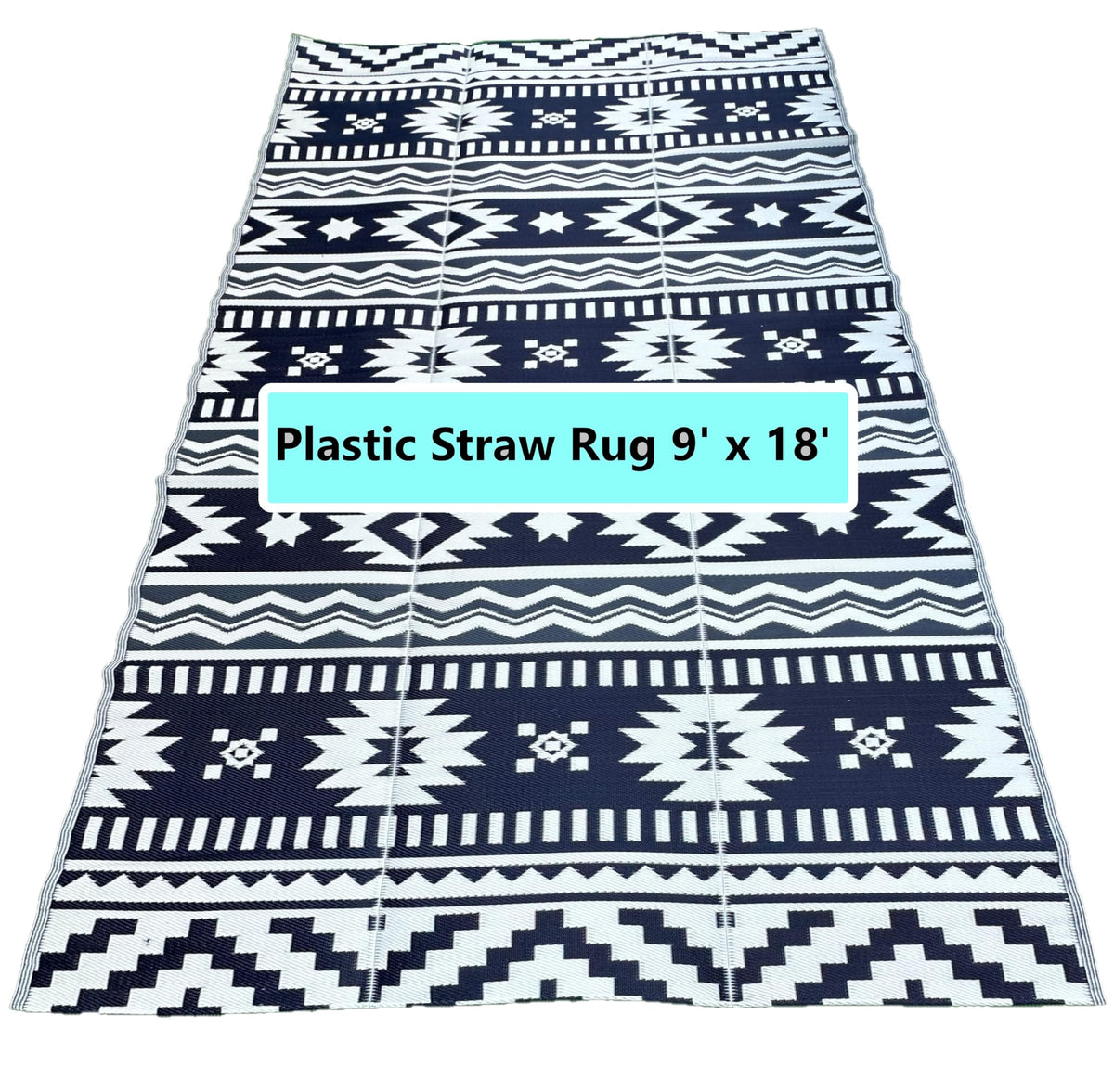 BalajeesUSA Outdoor Rugs–9x18 Plastic Patio Decor Grey Dark Blue, Durable and Affordable Recycled Straw Picnic All-Weather and Waterproof Reversible Camper Awning mats 7582