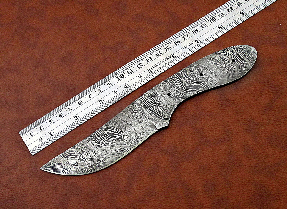 5 pieces set of 8 to 9.5 inches long hand forged twist pattern Damascus steel blank blade skinning knife set, Over all 44 inches long blades compact pocket knife blanks, knife making supplies