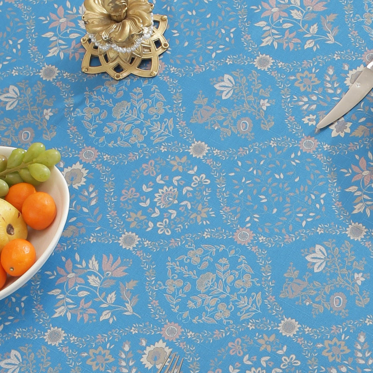 Honellaty Blue French Vintage Floral Rectangle Tablecloth, 60 x 84 Inch