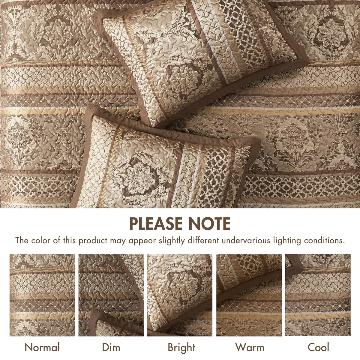 Madison Park Bellagio Reversible Quilted Bedspread Set, Solid Reverse Summer Breathable, Lightweight All Season Bedding Layer, Matching Shams, Bedspread King(120"x118"), Brown 5 Piece