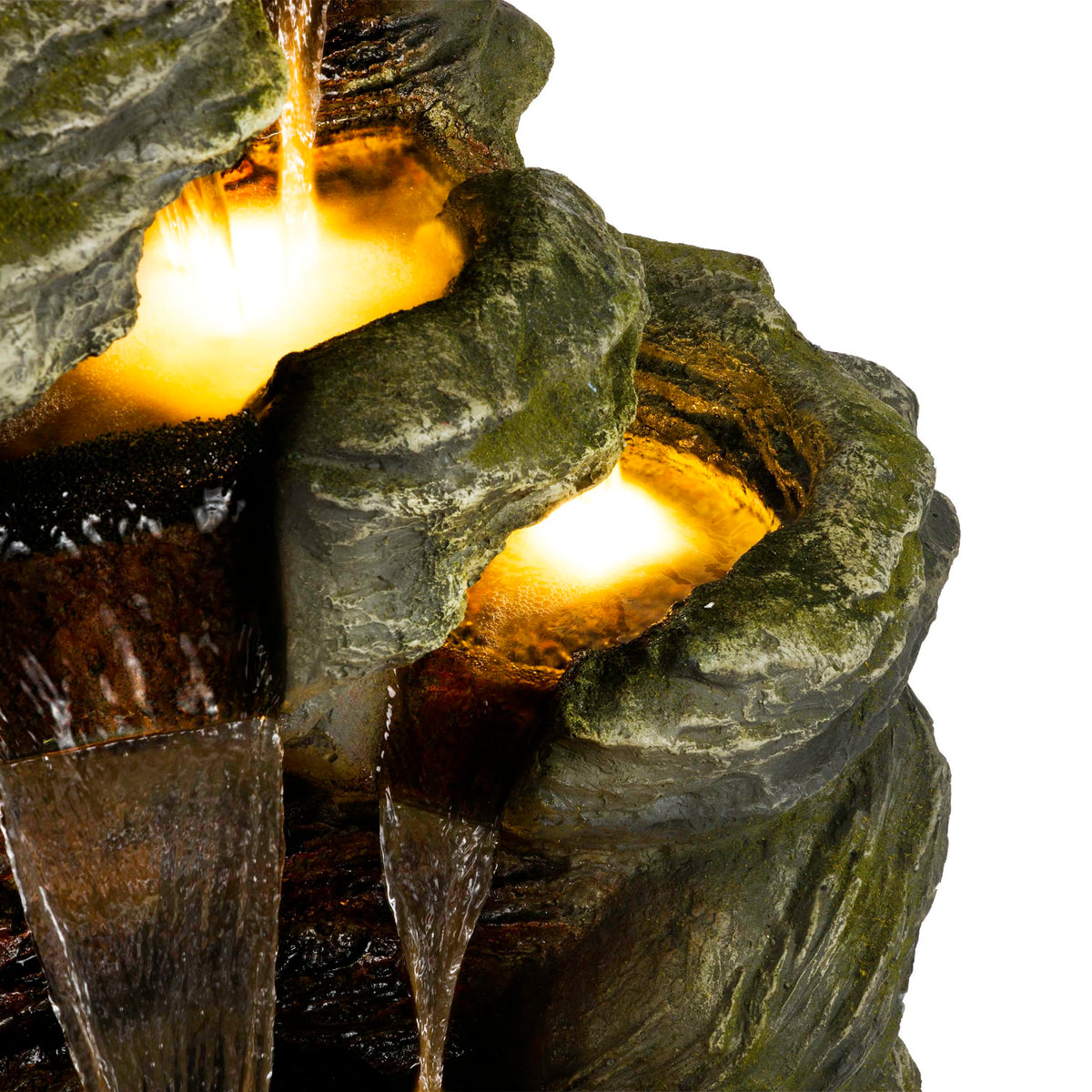 Alpine Corporation WIN1092 Outdoor Multitiered Rock Waterfall Floor Fountain with Warm White LED Lights, 51" Tall, Brown
