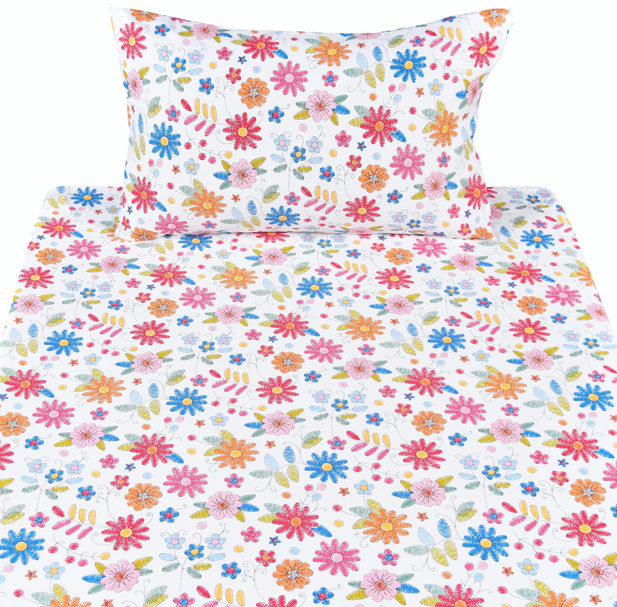 Scientific Sleep Kids Hand Sketch Flower Leaves Pastoral Garden Cute 100% Cotton 3 Pcs Twin Bed Sheet Set Kids Girls Teen, Flat Sheet & Fitted Sheet & Pillowcase Girls Room Decro Bedding Set