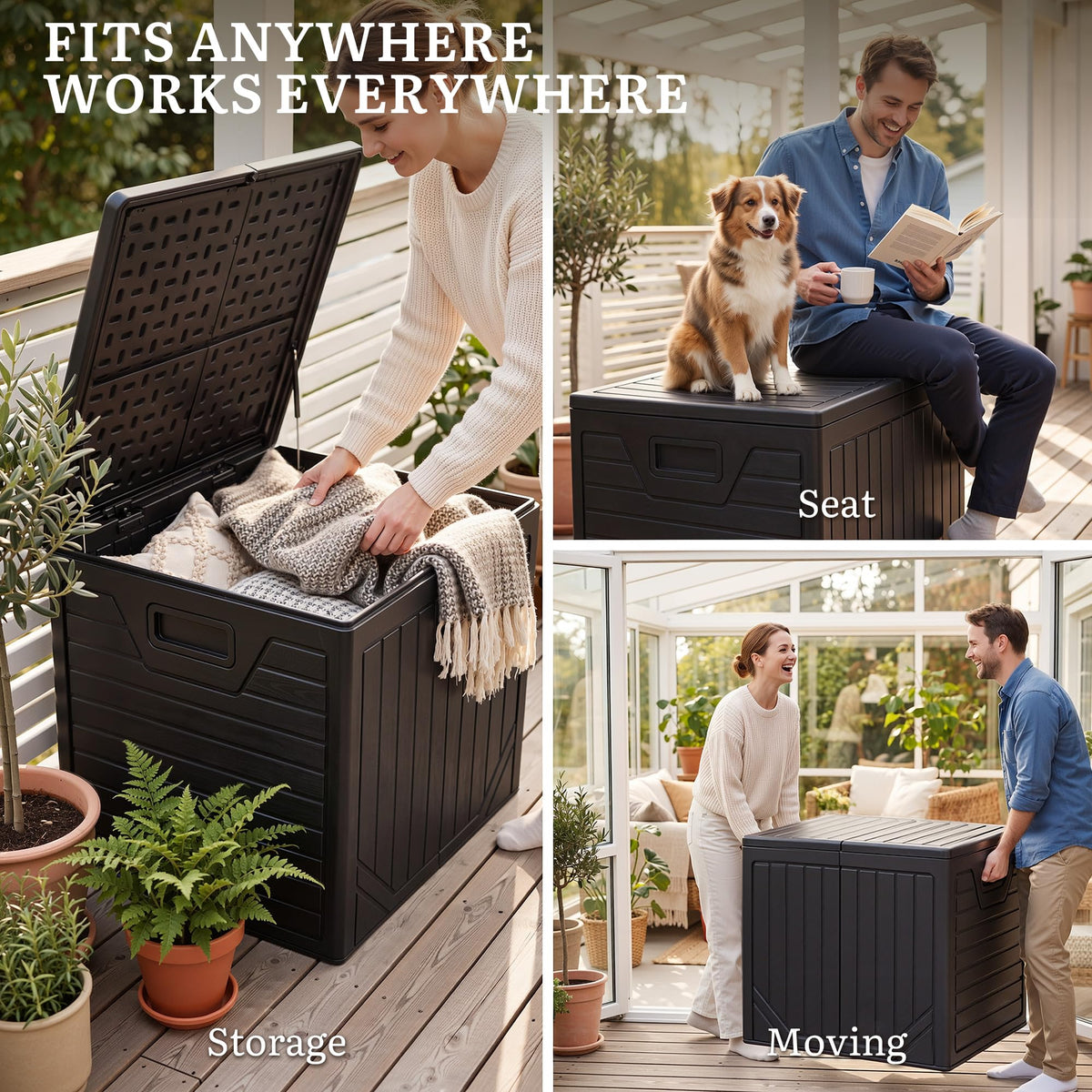 YITAHOME 150 Gallon Large Outdoor Deck Box, Lockable Resin Double-Wall Storage Box and Waterproof Patio Furniture Bin for Garden Tools & Pool Accessories, Black