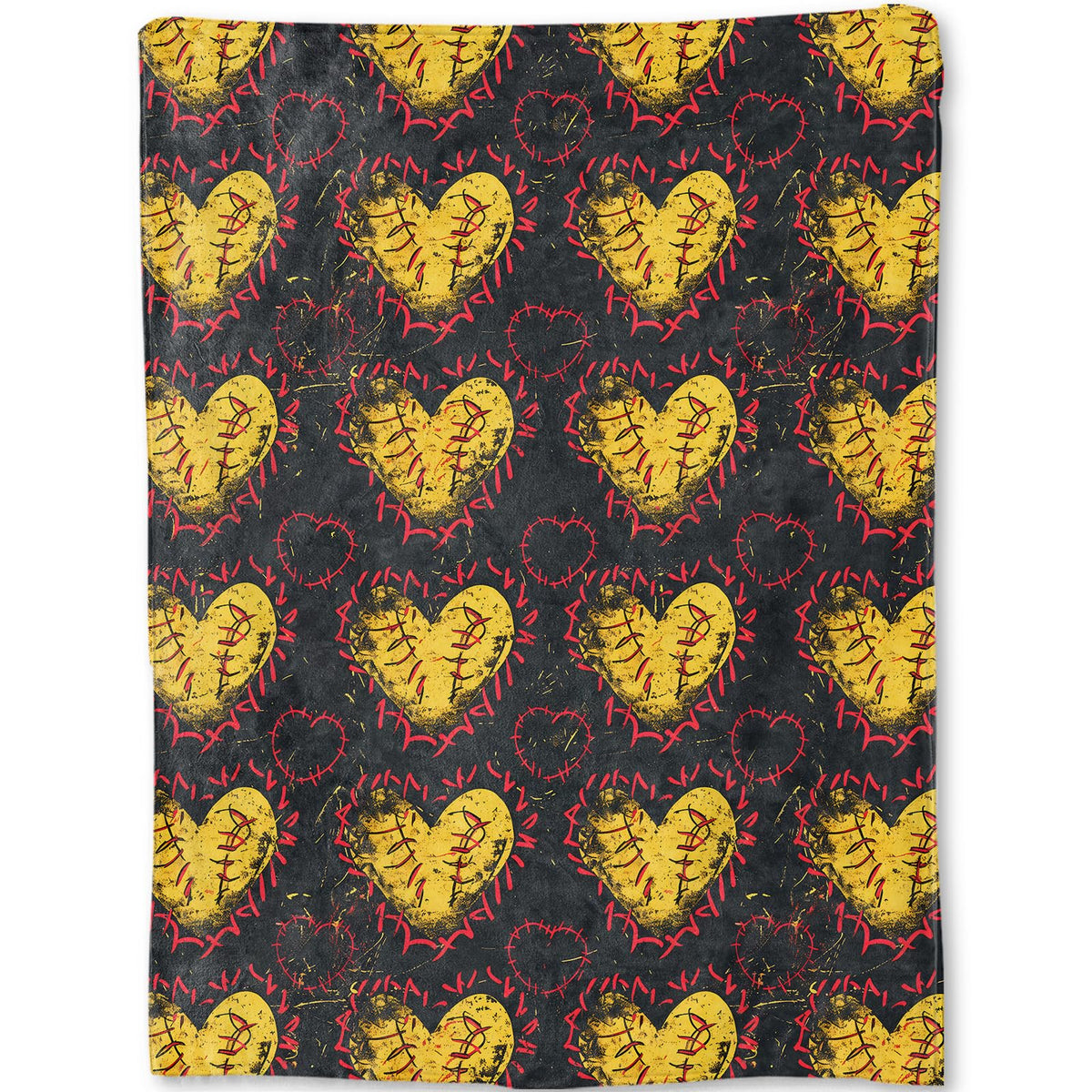 ainori Softball Heart Blanket - Yellow Hearts with Red Stitches Sport Fleece Throw,Gifts for Women Men, Soft & Warm,Lightweight, for Edgy Decor, Art Lovers, and Room Home Accents 50x60in