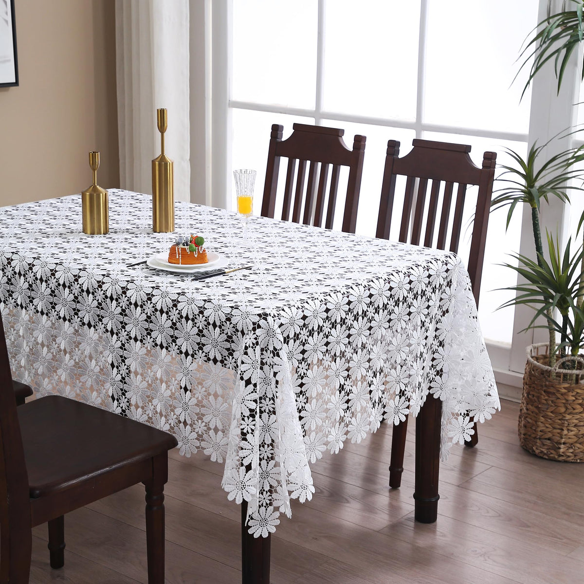 Lace Table Cloth Farmhouse Crochet Rustic 60x120 Tablecloth Rectangle White Fabric Sheet Picnic Table Cover For Dining Kitchen/Restaurant/Outdoor /Holiday/Wedding/Birthday/Party/Spring/Fall/Christmas