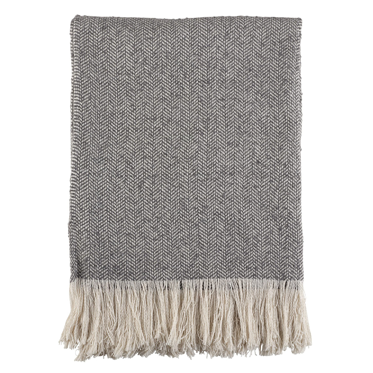 SARO LIFESTYLE Herringbone Pattern Fringe Hem Lightweight Throw Blanket, Grey, 50" x 60", (TH542.GY5060)