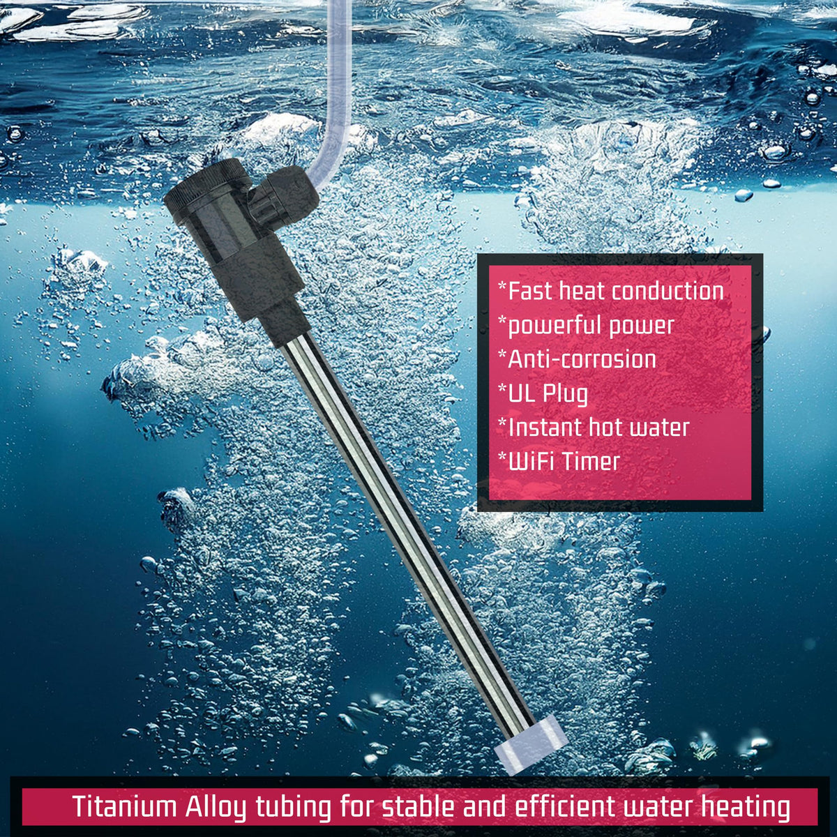 YLboyLIAN 1800W Titanium Immersion Water Heater for Pool & Hot Tub – Portable Electric Submersible Heater with Temp Control, Auto Shut-Off & WiFi Timer for Spa, Bathtub, Inflatable/Above Ground Pool