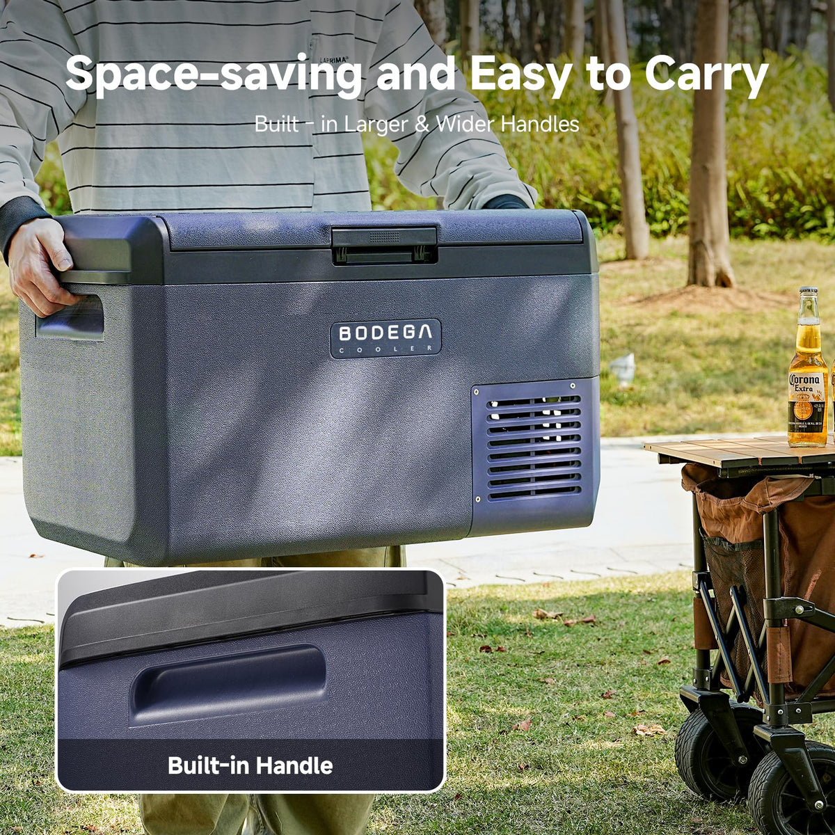 BODEGA 12 Volt Car Refrigerator 32 QT Portable Freezer IPX4 Waterproof Car Fridge Electric Cooler for Truck Van Camping Travel DC Compressor Ultra-Quiet 31dB 12/24V DC 110-240 Volt AC,-4℉ to 68℉