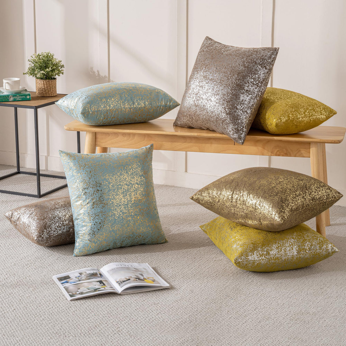 JELLYMONI Sparkling Decorative Pillow Covers Set of 2, Gold Glitter Throw Pillows Cover 20 x 20 Inch for Living Room Bed Sofa Couch, Morden Home Luxury Decor(20x20in,Gold Brown)