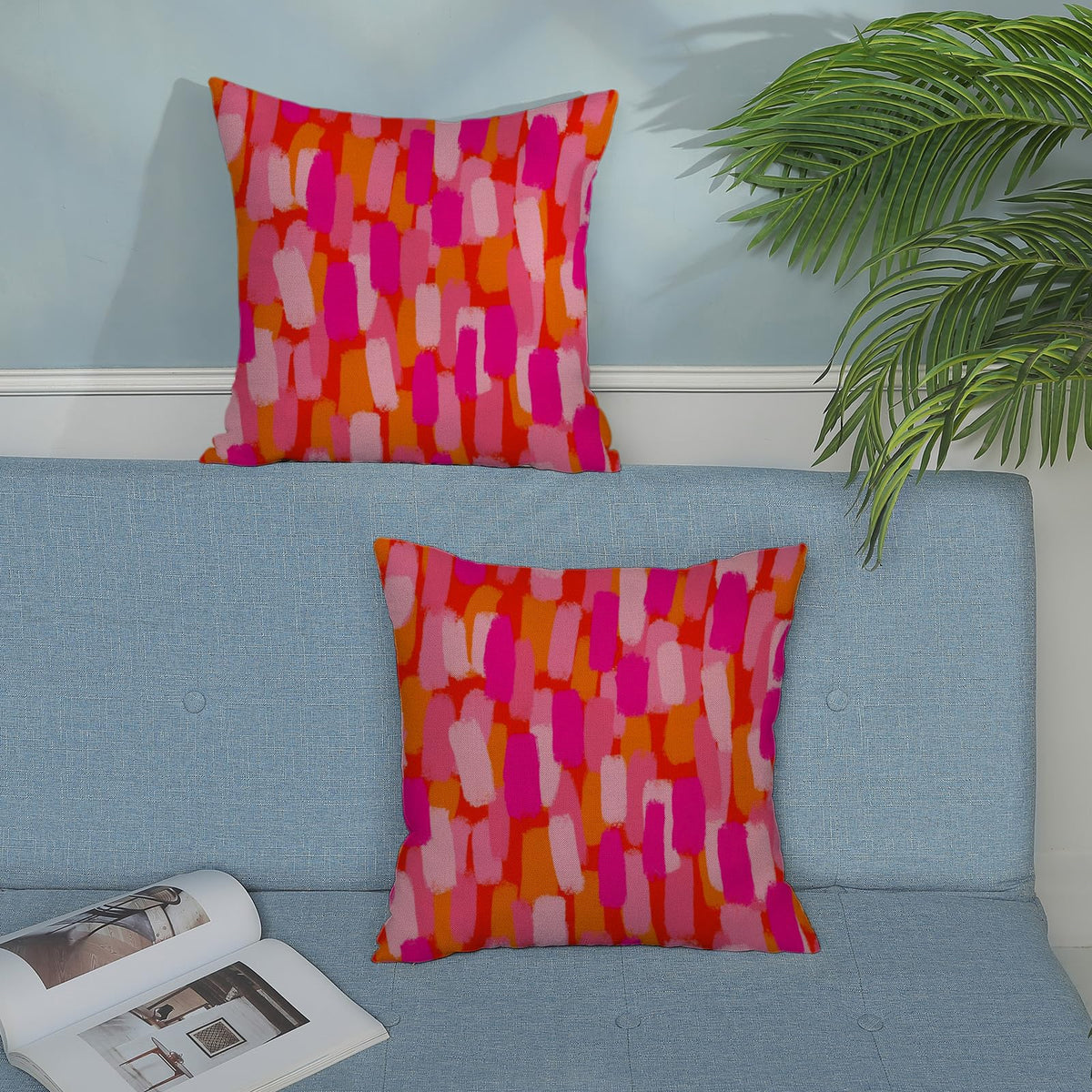 DAFENA Preppy Hot Pink Pillow Covers 18x18 Inch 2 Pcs Burnt Orange Abstract Paint Decor Throw Pillows Modern Aesthetic Funky Outdoor Holiday Decoration Pillowcase Linen Cushion Cover for Couch Bed