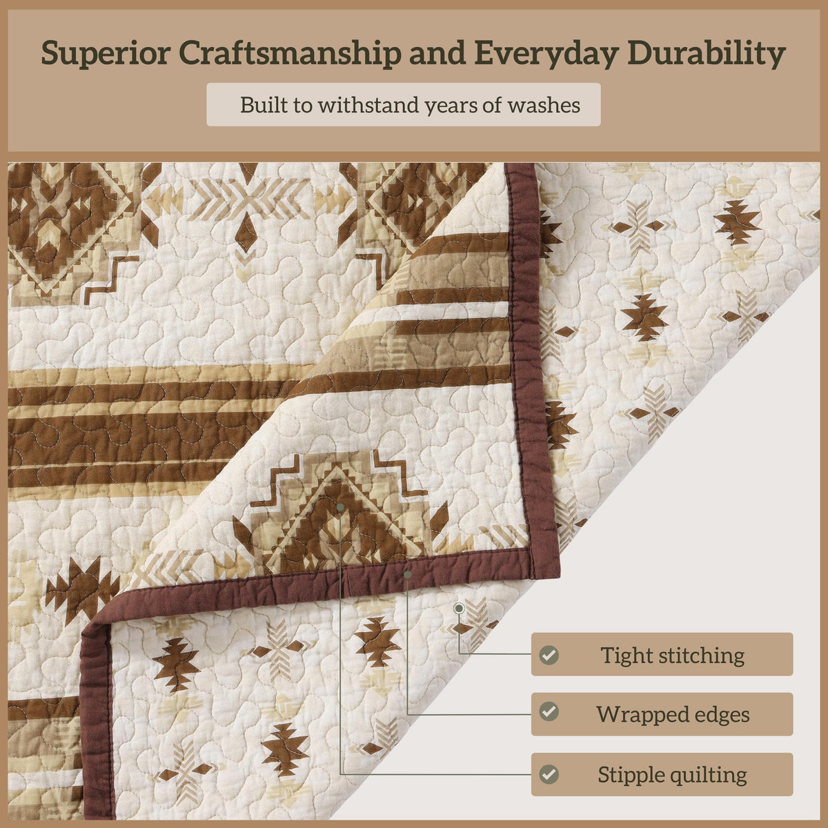 Paseo Road Dakota King Quilt Set, 3 Piece Rustic Western Bedding Set with Pillow Sham, Lightweight Reversible Cotton Quilt with Southwestern Aztec Pattern, Soft Breathable Cozy Boho Bedding
