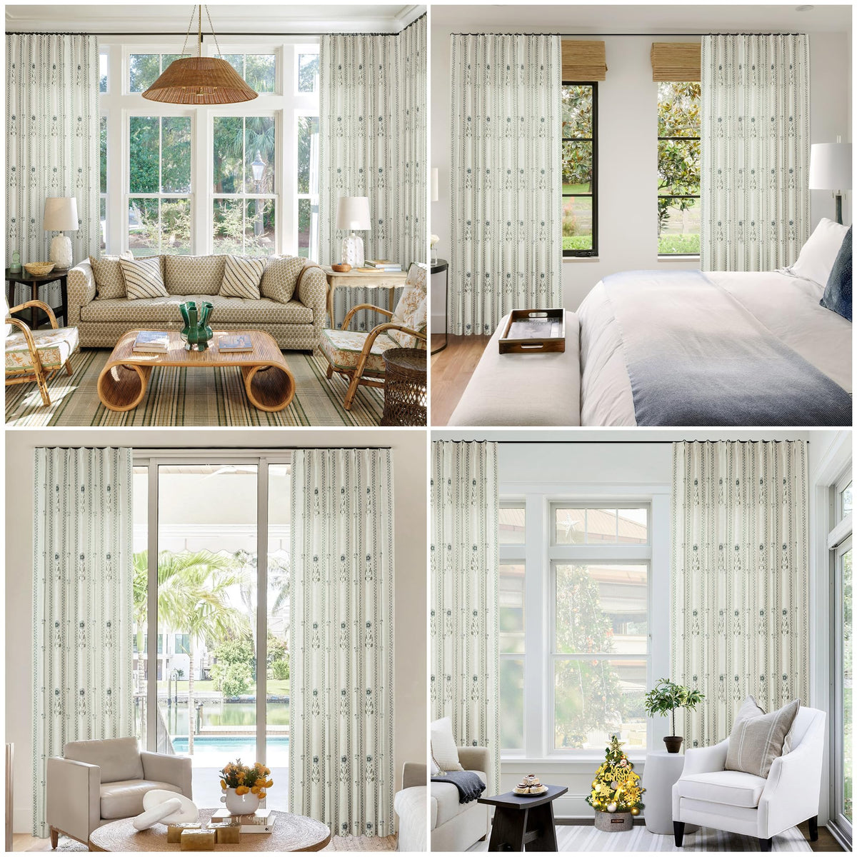 Pinch Pleated Curtains Luxury Light Filtering Floral Curtains for Living Room Bedroom Dining Room - 95 Inches Linen Drapes Farmhouse Window Curtains with Hooks - 2 Panels Set, 40" W x 95" L