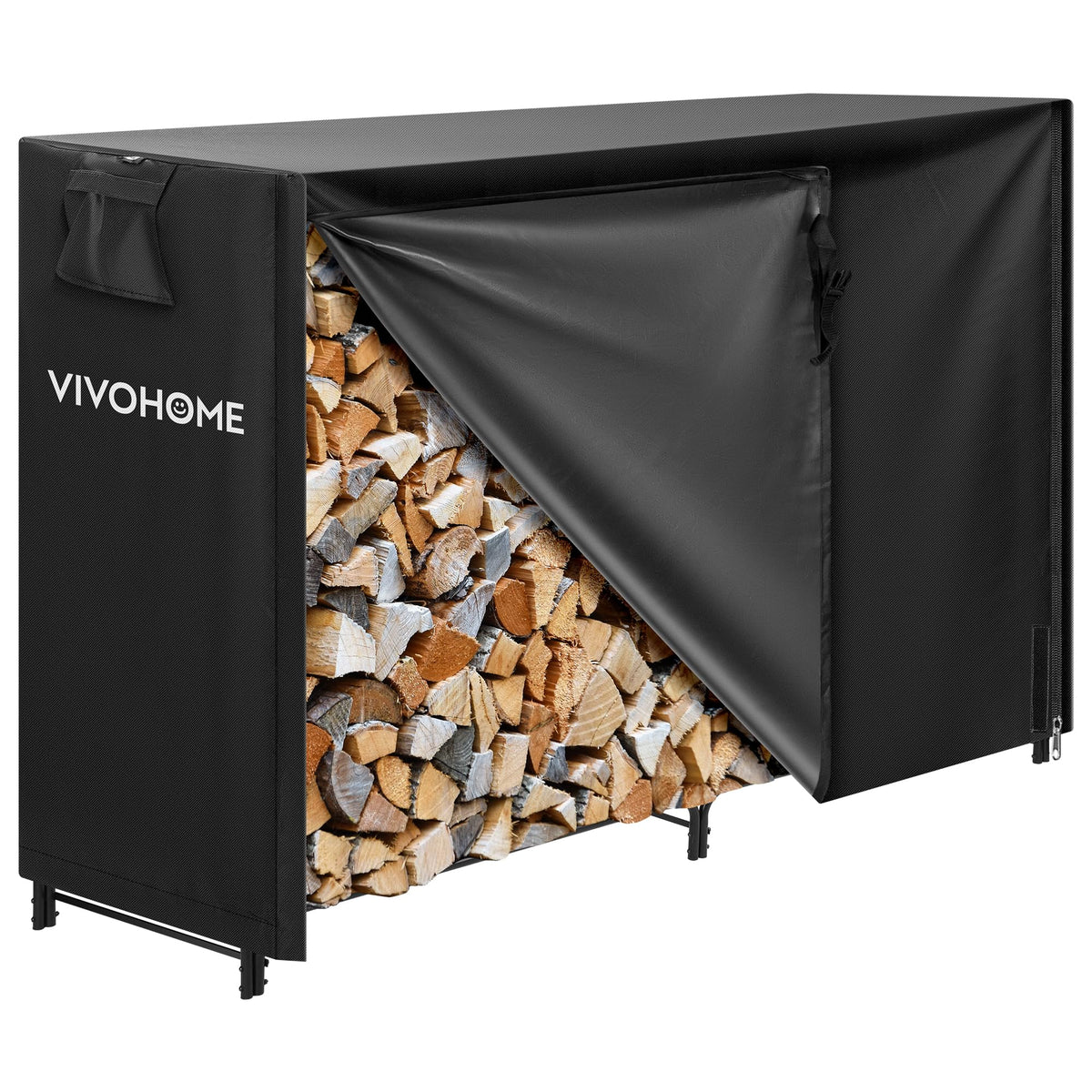 VIVOHOME 5ft Firewood Log Rack Cover, Heavy Duty 600D Oxford, Double Layer Outdoor Weather Resistant with 5ft Heavy Duty Indoor Outdoor Firewood Storage Log Rack with Cover Combo