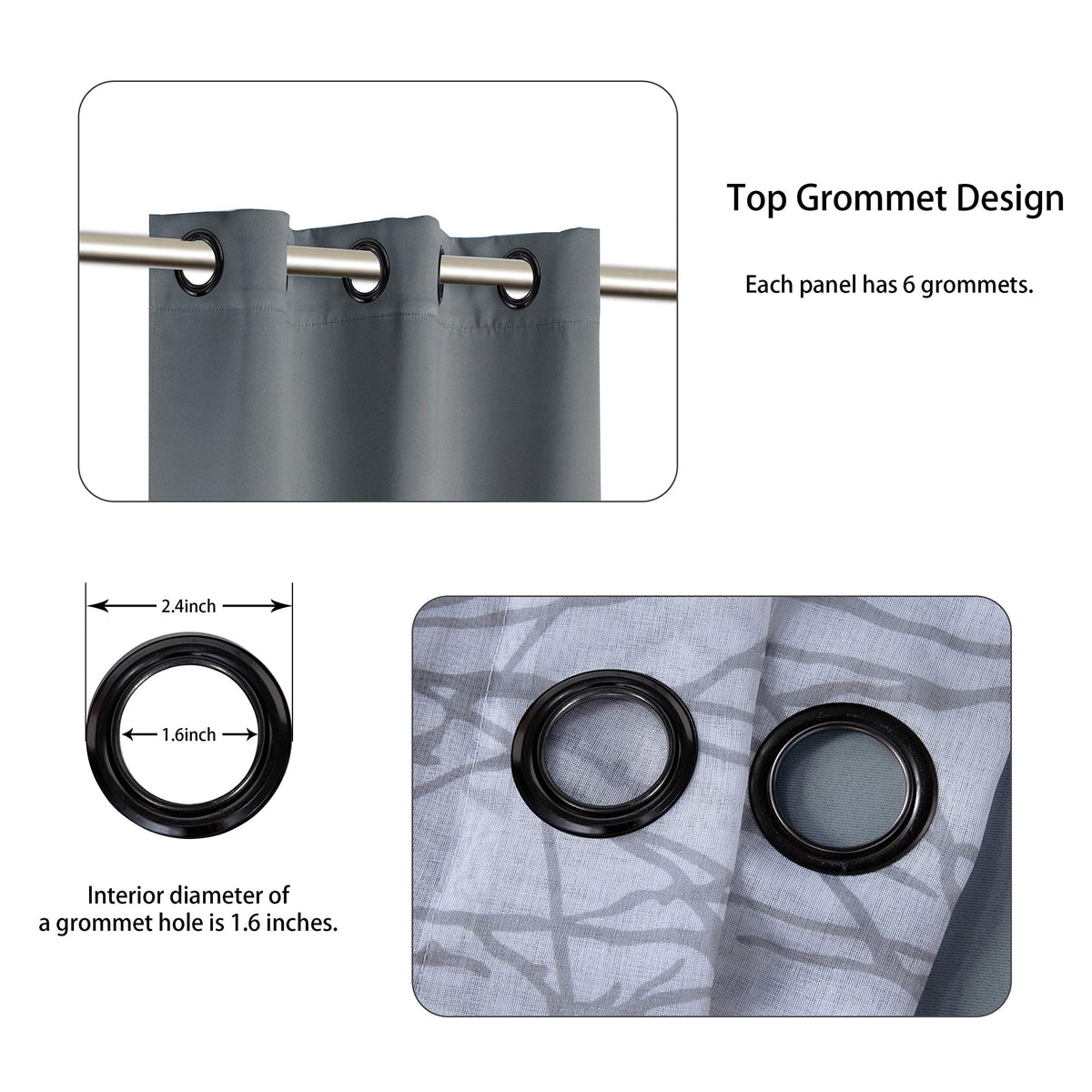 BONZER Mix and Match Curtains - 2 Pieces Branch Print Sheer Curtains and 2 Pieces Blackout Curtains for Bedroom Living Room Grommet Window Drapes, 37x84 Inch/Panel, Light Grey, Set of 4 Panels
