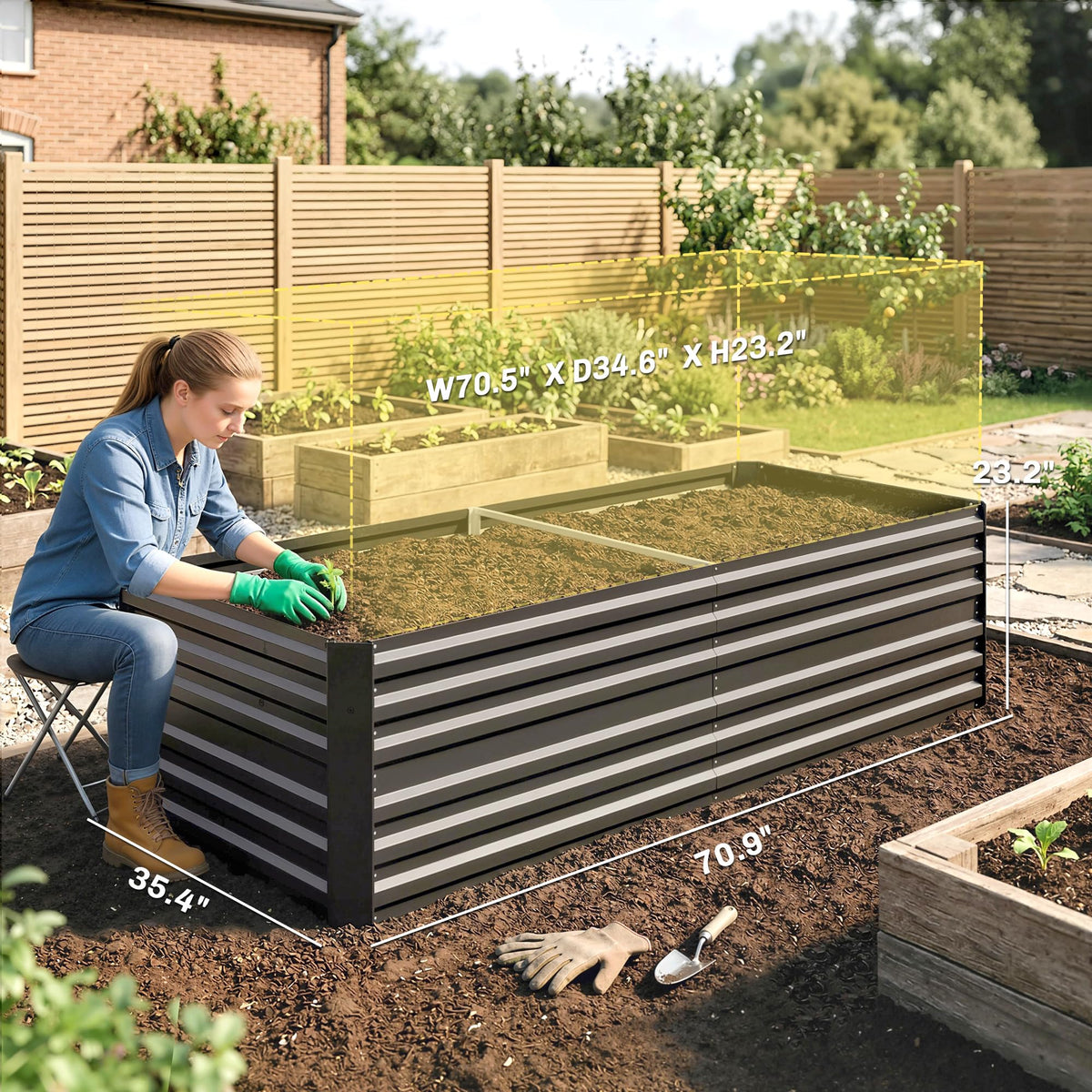 Outsunny Galvanized Raised Garden Bed Kit with Reinforcing Bars, Large and Tall Metal Planter Box for Vegetables, Flowers and Herbs, 6' x 3' x 2', Dark Gray