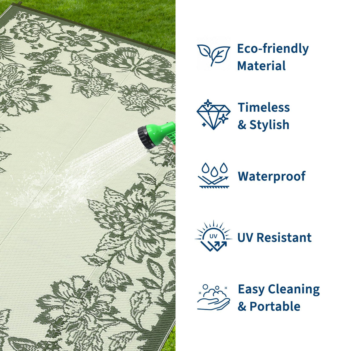 Garvee Outdoor Rugs 9' x 18’ Waterproof Reversible Mats, Large Area Plastic Straw Rug, Outside Carpet, Butterfly Floral Rv Mat for Patio Camping Picnic Backyard Deck Balcony Porch Beach Trailer