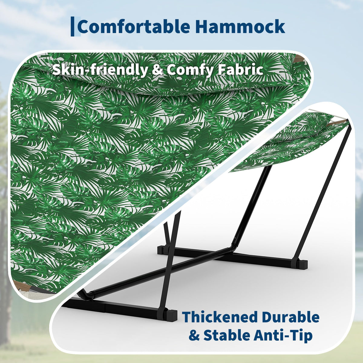 Garvee 2 Person Outdoor Hammock with Stand, Heavy Duty Portable Double Hammock with Balance Rope, MAX 450 LBS Capacity for Patio, Backyard, Garden, Beach