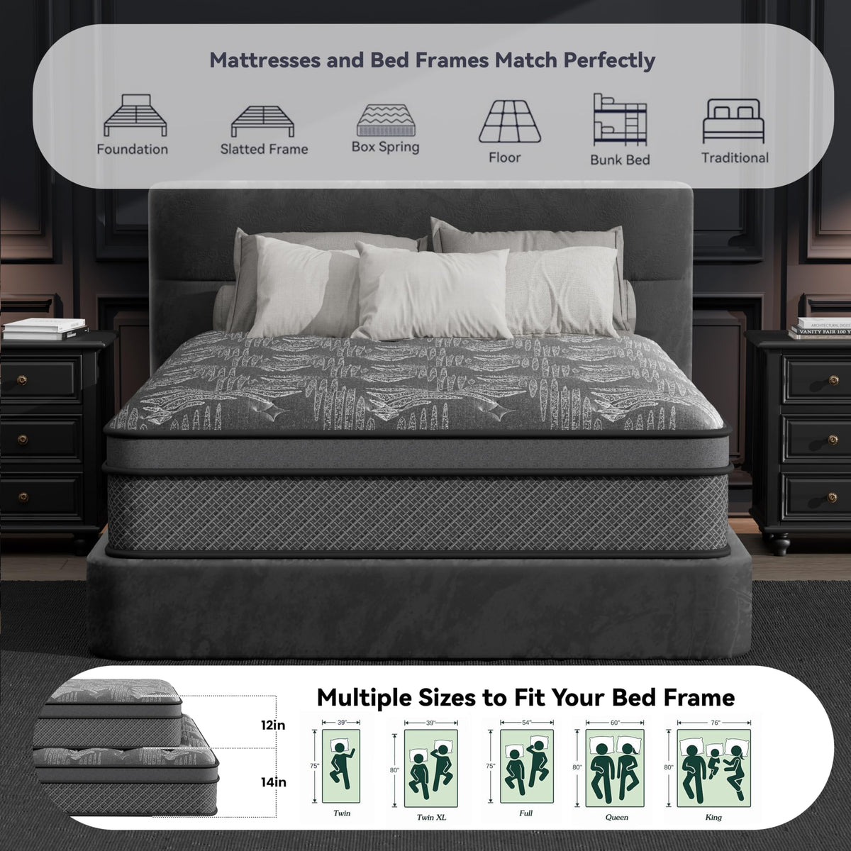 veladream Full Mattress 12 Inch, Hybrid Mattress in a Box, Gel Memory Foam and Pocket Springs, Firm Pressure Relief, Motion Isolation, Breathable Comfort, CertiPUR-US Certified, Fiberglass-Free