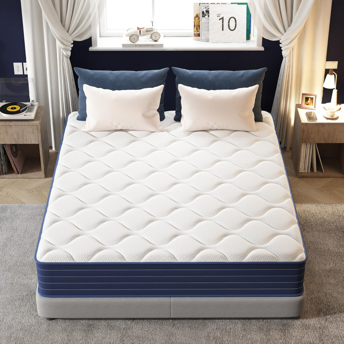 MOLPHIT Twin Mattress,12 Inch Twin Size Mattrress with 7-Zone Hybrid Twin Bed Mattresses,Pocket Sprung with Medium Firm for Body Support & Pressure Relief - 75 * 39in